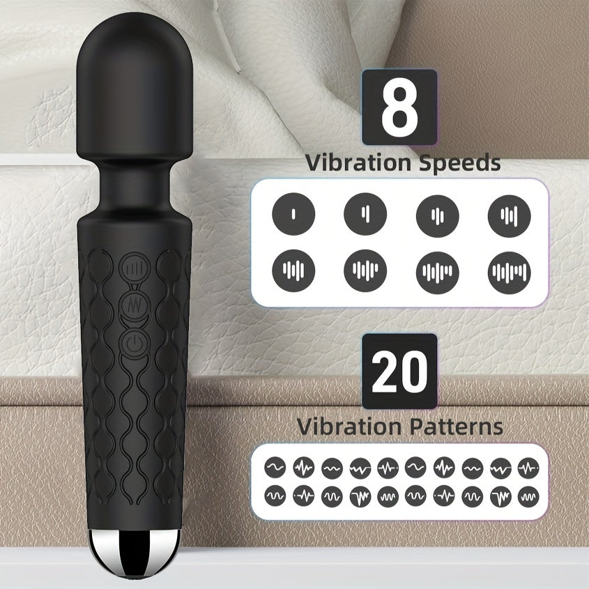 Recargable AV Stick Vibrador de 20 Frecuencias en Negro para el Placer Femenino - Suministros para Adultos