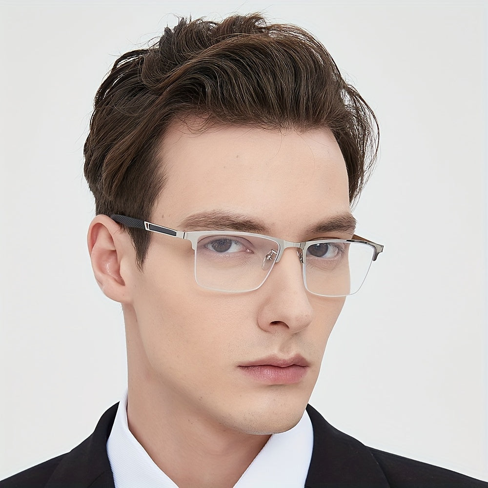 Gafas De Lectura Para Hombres De Negocios Media Montura Antifatiga Para La Vista Cansada Marco De Metal