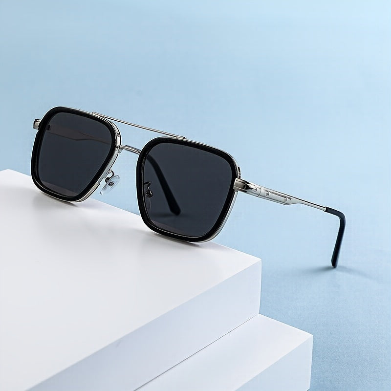 1pc Gafas De Sol Cuadradas De Estilo Punk Para Hombres, Gafas De Sol De Conducción De Doble Haz De Metal Vintage