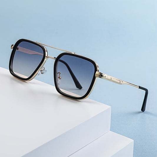 1pc Gafas De Sol Cuadradas De Estilo Punk Para Hombres, Gafas De Sol De Conducción De Doble Haz De Metal Vintage