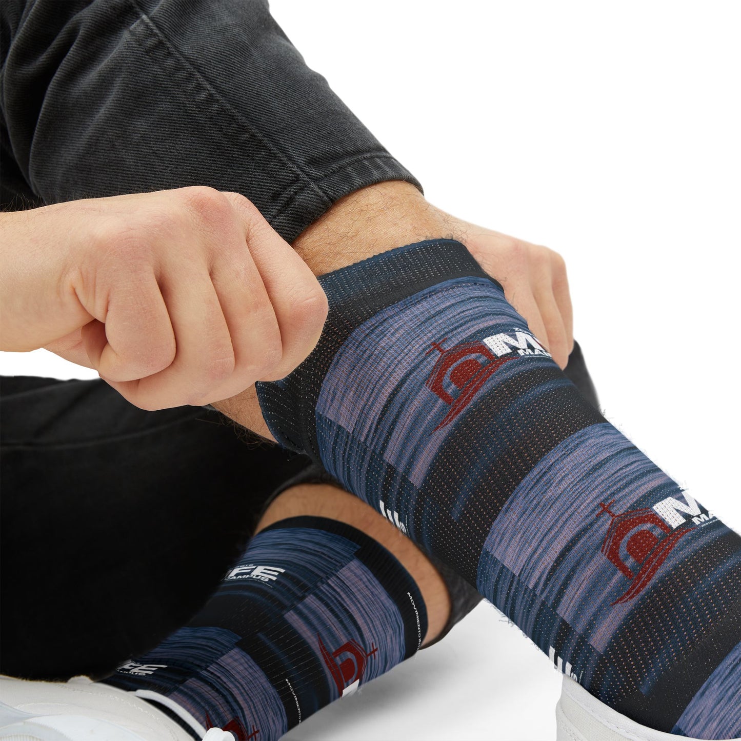 Sublimation Socks — Distressed Stripe Logo Crew Socks