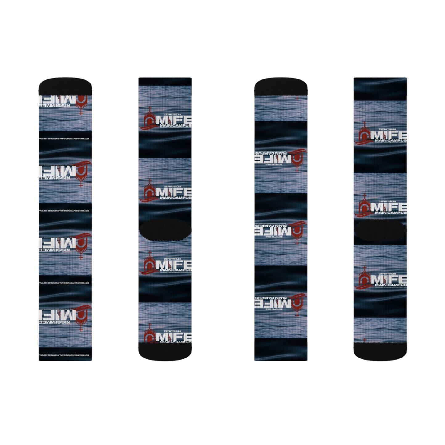 Sublimation Socks — Distressed Stripe Logo Crew Socks