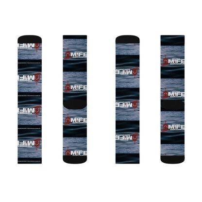 Sublimation Socks — Distressed Stripe Logo Crew Socks