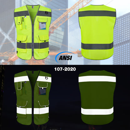 Premium Reflective Safety Vest - 9 Pockets, ANSI/ISEA Compliant, Unisex - Perfect for Construction, Surveying, and Warehouse Work