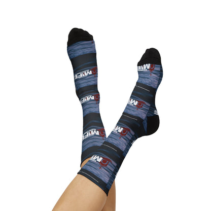 Sublimation Socks — Distressed Stripe Logo Crew Socks