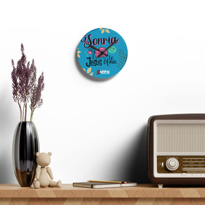 Acrylic Wall Clock — “Sonríe, Jesús Te Ama” Colorful Faith Wall Clock