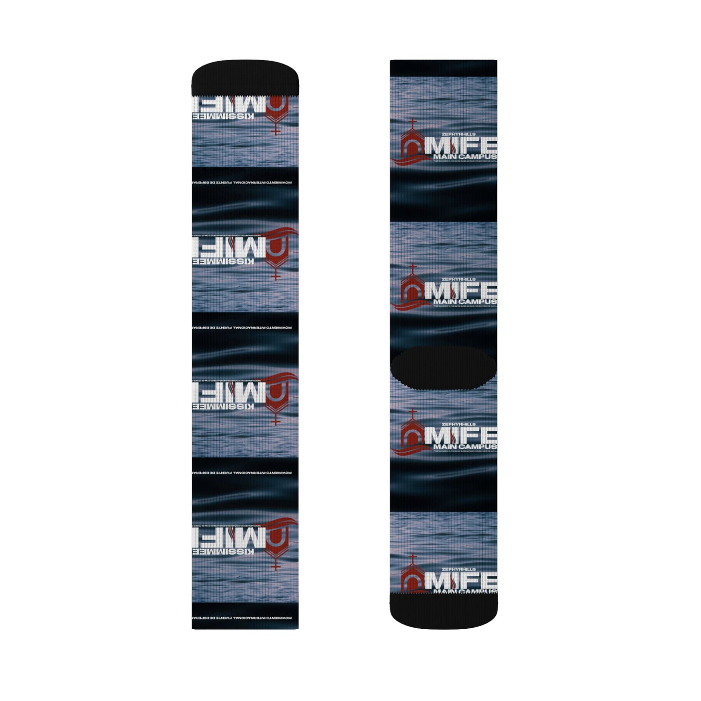 Sublimation Socks — Distressed Stripe Logo Crew Socks