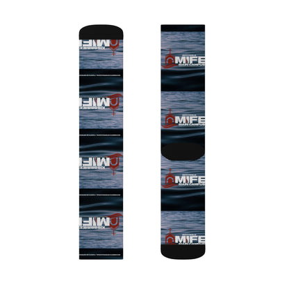 Sublimation Socks — Distressed Stripe Logo Crew Socks