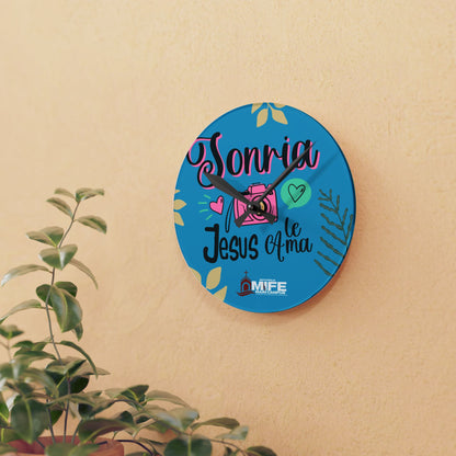 Acrylic Wall Clock — “Sonríe, Jesús Te Ama” Colorful Faith Wall Clock