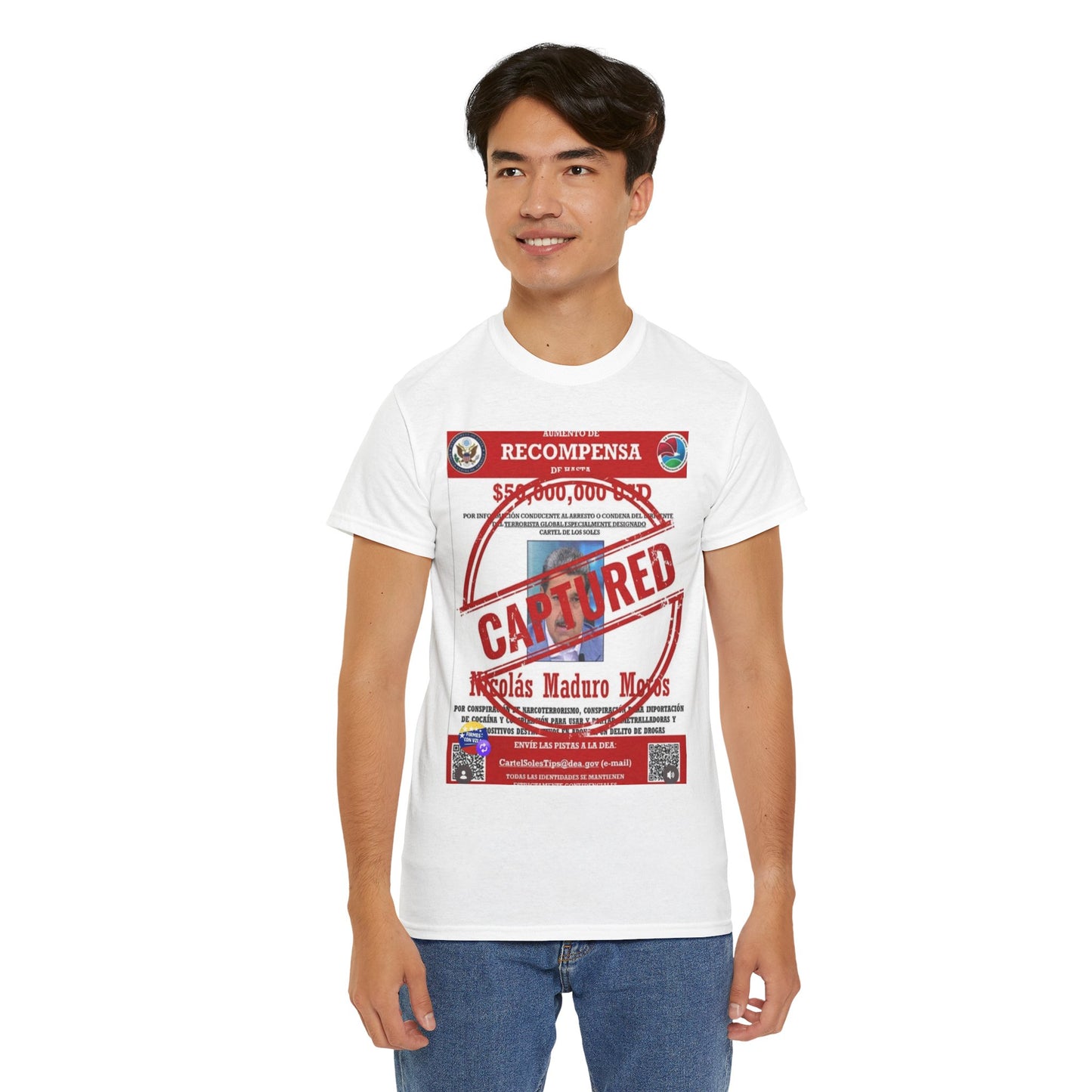 Captured 'Recompensa' Wanted Poster T-Shirt — Nicolás Maduro Mock Reward Design