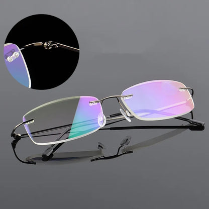 1pc Gafas De Presbicia Para Hombres Sin Montura De Titanio De Alta Definición, Con Patas Flexibles De Memoria +1.0 A +4.0
