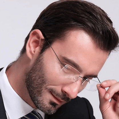 1pc Gafas De Presbicia Para Hombres Sin Montura De Titanio De Alta Definición, Con Patas Flexibles De Memoria +1.0 A +4.0