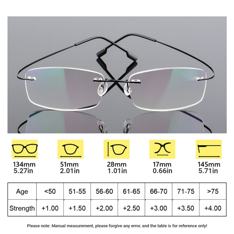 1pc Gafas De Presbicia Para Hombres Sin Montura De Titanio De Alta Definición, Con Patas Flexibles De Memoria +1.0 A +4.0