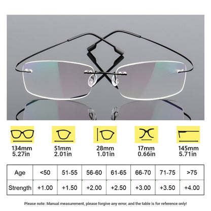 1pc Gafas De Presbicia Para Hombres Sin Montura De Titanio De Alta Definición, Con Patas Flexibles De Memoria +1.0 A +4.0