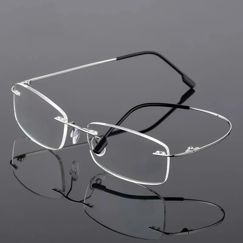 1pc Gafas De Presbicia Para Hombres Sin Montura De Titanio De Alta Definición, Con Patas Flexibles De Memoria +1.0 A +4.0