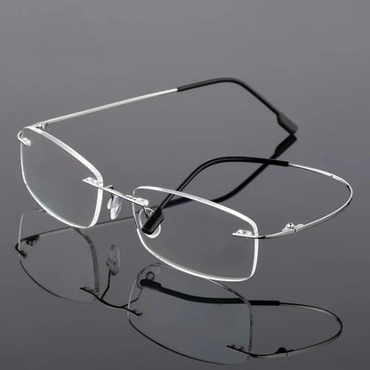 1pc Gafas De Presbicia Para Hombres Sin Montura De Titanio De Alta Definición, Con Patas Flexibles De Memoria +1.0 A +4.0