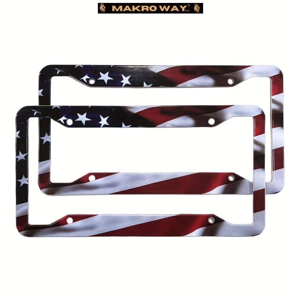 Marco De Matrícula De La Bandera Americana, Soporte Universal De Aluminio Mate A Rayas, Bandera De Estados Unidos, Brillante, Patriótica, Marco De Placa De Coche Con Tornillos Libres