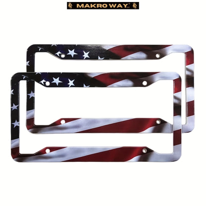 Marco De Matrícula De La Bandera Americana, Soporte Universal De Aluminio Mate A Rayas, Bandera De Estados Unidos, Brillante, Patriótica, Marco De Placa De Coche Con Tornillos Libres