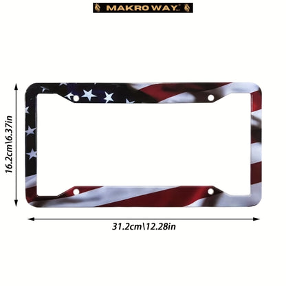 Marco De Matrícula De La Bandera Americana, Soporte Universal De Aluminio Mate A Rayas, Bandera De Estados Unidos, Brillante, Patriótica, Marco De Placa De Coche Con Tornillos Libres