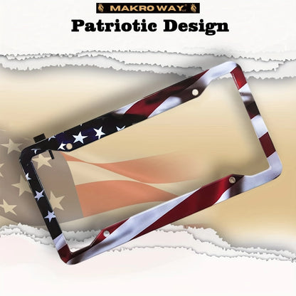 Marco De Matrícula De La Bandera Americana, Soporte Universal De Aluminio Mate A Rayas, Bandera De Estados Unidos, Brillante, Patriótica, Marco De Placa De Coche Con Tornillos Libres