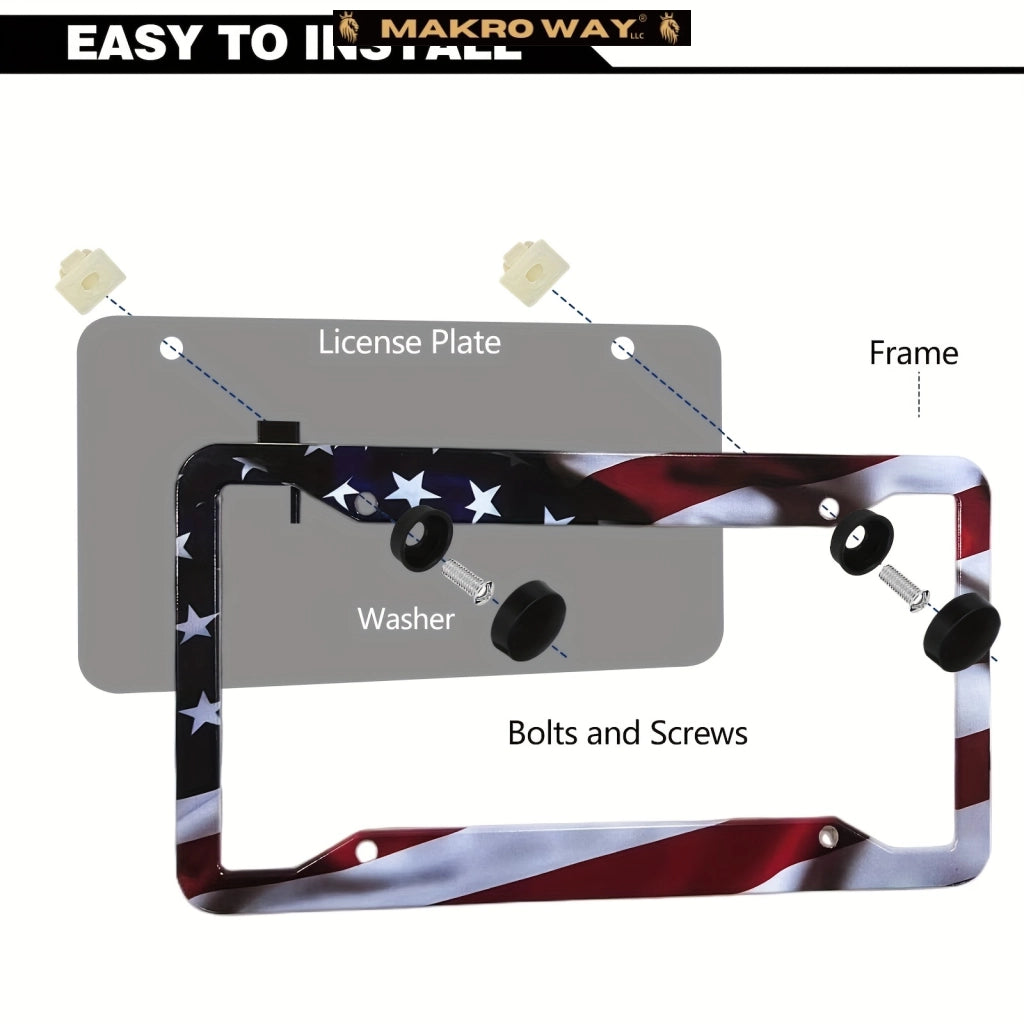 Marco De Matrícula De La Bandera Americana, Soporte Universal De Aluminio Mate A Rayas, Bandera De Estados Unidos, Brillante, Patriótica, Marco De Placa De Coche Con Tornillos Libres