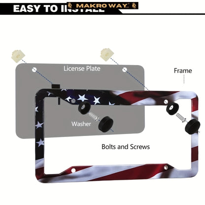Marco De Matrícula De La Bandera Americana, Soporte Universal De Aluminio Mate A Rayas, Bandera De Estados Unidos, Brillante, Patriótica, Marco De Placa De Coche Con Tornillos Libres