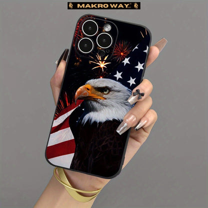 Eagle Pattern Silicone Phone Case for iPhone - Shockproof TPU Cover for Men and Women - Clear/Black - Fits iPhone 15 to SE
