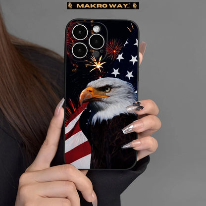Eagle Pattern Silicone Phone Case for iPhone - Shockproof TPU Cover for Men and Women - Clear/Black - Fits iPhone 15 to SE