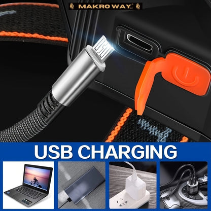 Linterna Frontal Recargable USB 7 LED - Impermeable - Acampar, Senderismo, Emergencia - MACROCOSM