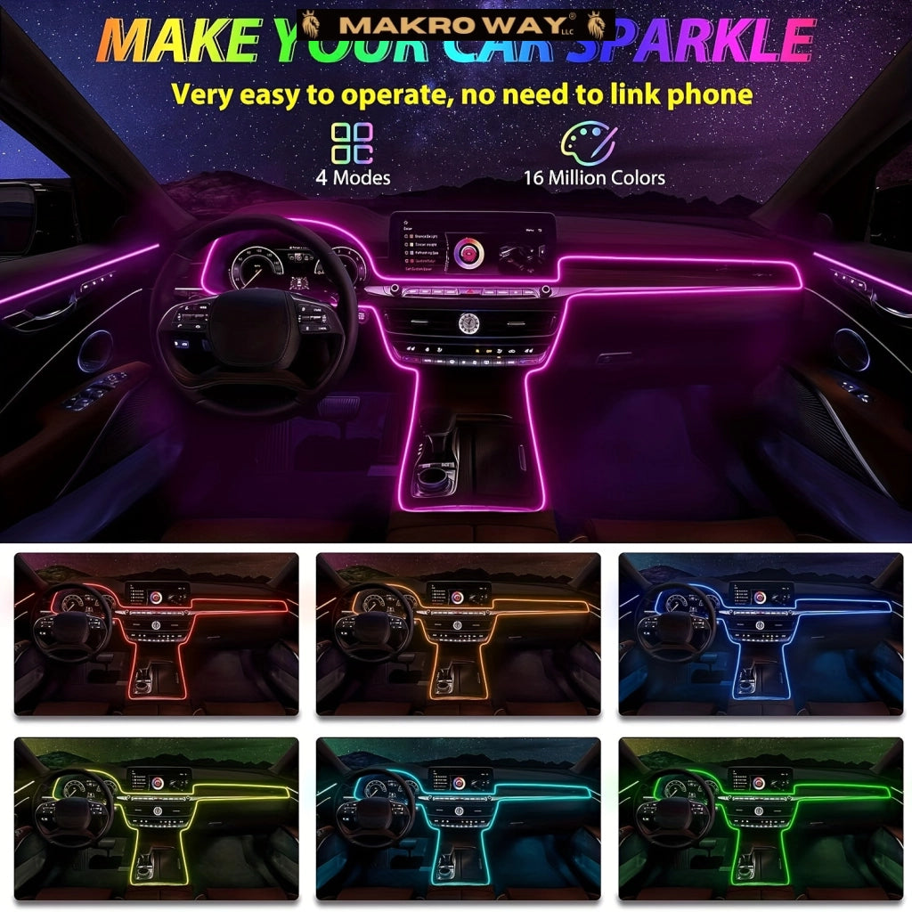 196" RGB LED Car Interior Lighting Kit - USB - Syncs with Music - Waterproof