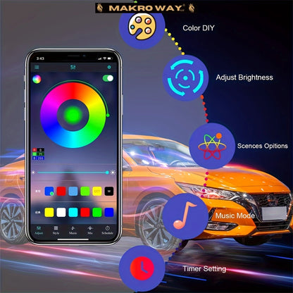 196" RGB LED Car Interior Lighting Kit - USB - Syncs with Music - Waterproof