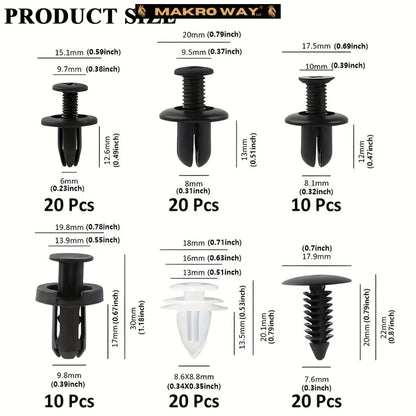 Universal Car Retention Clip Set - 105pc Kit with Bumper Fasteners and Fender Parts - Fits Most Models