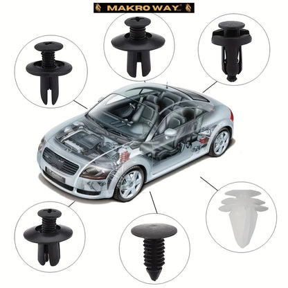 Universal Car Retention Clip Set - 105pc Kit with Bumper Fasteners and Fender Parts - Fits Most Models
