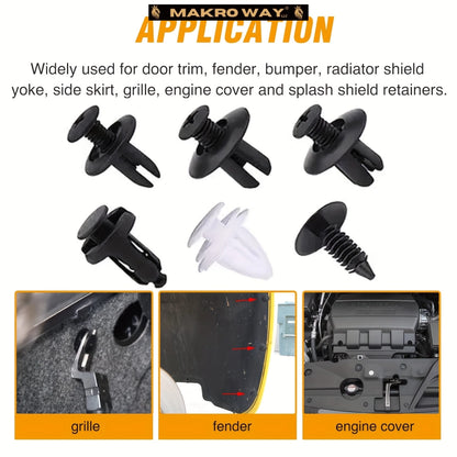 Universal Car Retention Clip Set - 105pc Kit with Bumper Fasteners and Fender Parts - Fits Most Models