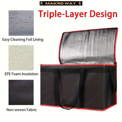 Insulated Pizza and Food Delivery Bag - Large Size, Triple Layer Insulation, Durable - Ideal for Catering and Grocery Shopping