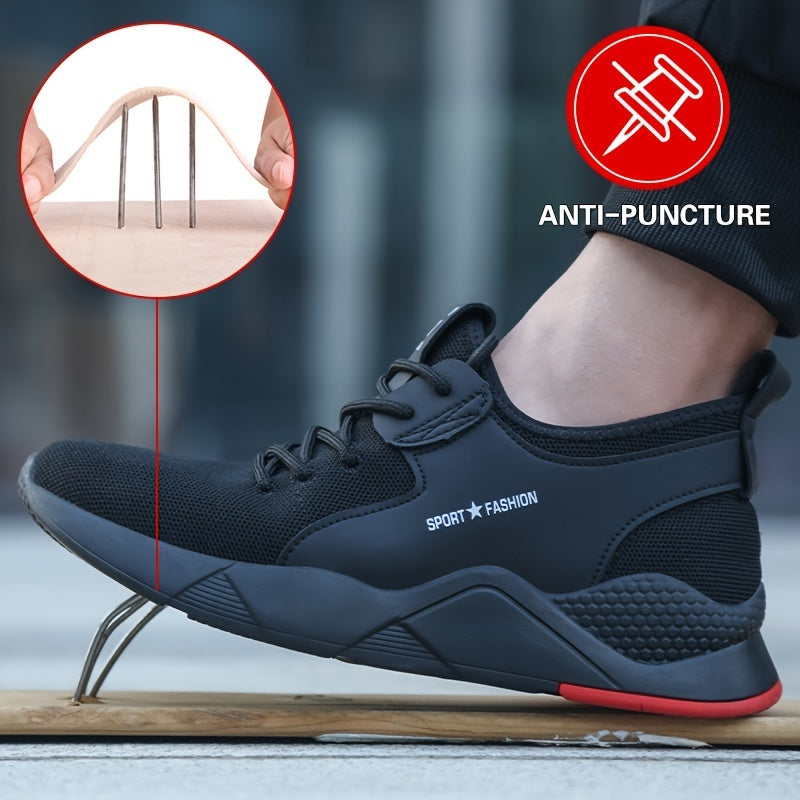 1par de Zapatos de trabajo con punta de acero, transpiurables, de seguridad, ligeros con suela antideslizante para hombres y mujeres
