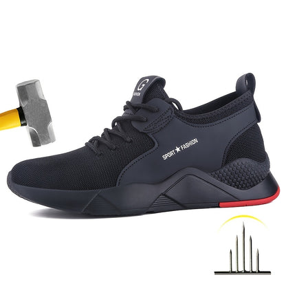 1par de Zapatos de trabajo con punta de acero, transpiurables, de seguridad, ligeros con suela antideslizante para hombres y mujeres