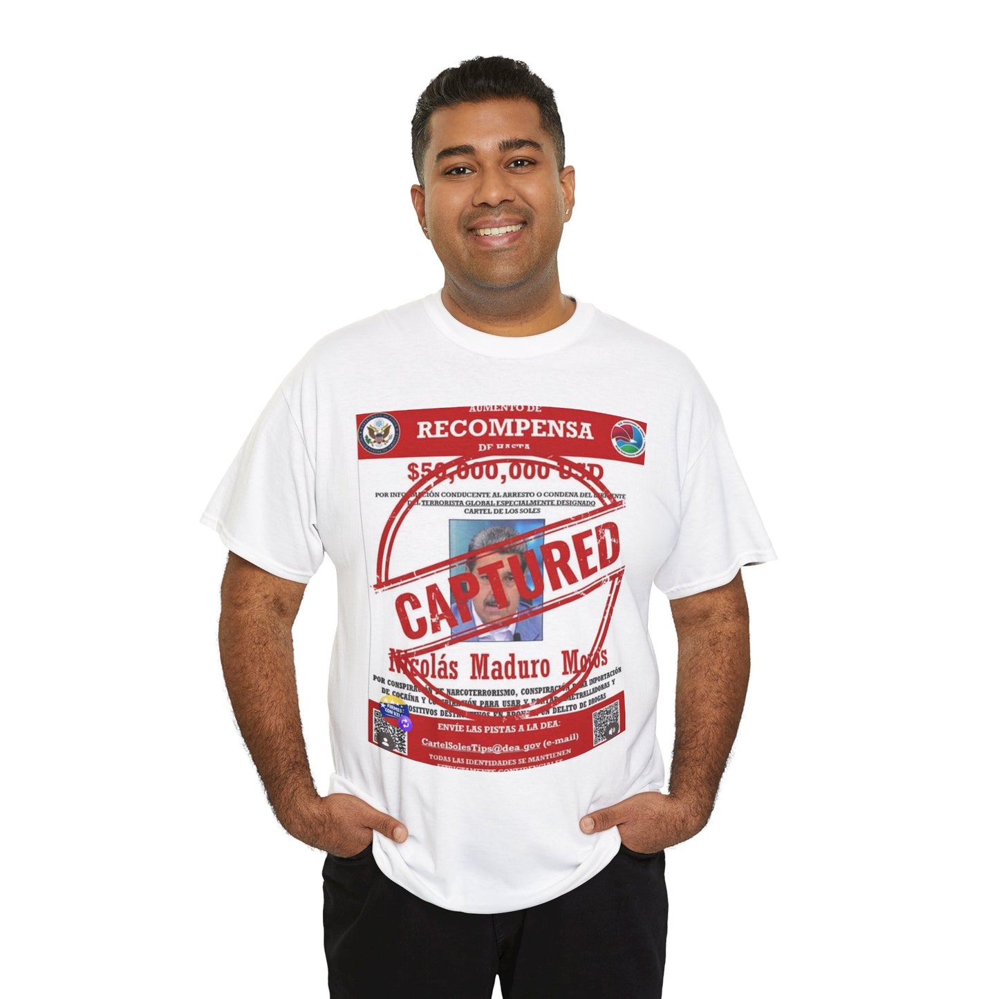 Captured 'Recompensa' Wanted Poster T-Shirt — Nicolás Maduro Mock Reward Design
