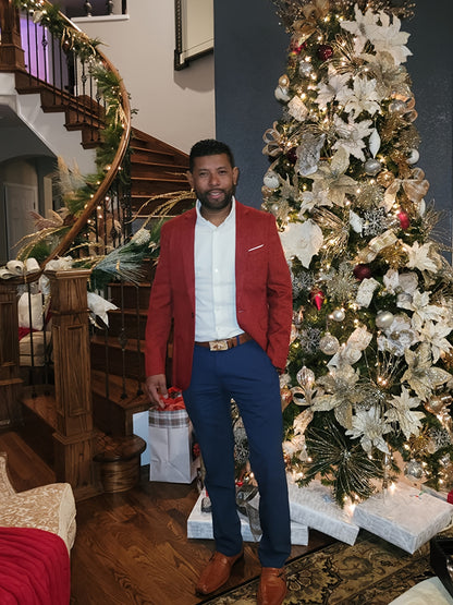 Chaqueta entallada para hombre en color borgoña con un botón, ligera y elegante