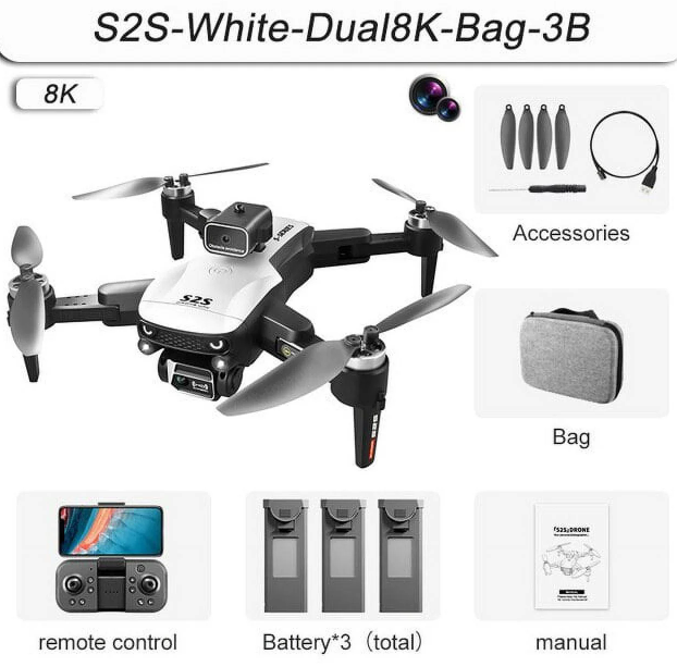 S2S Drone 6K HD Professional Brushless Drones 8K HD Aerial Photography Dual Camera Obstacle Avoidance Quadrotor UVA, Optical Flow Remote Control Quadcopter RC Dron, 5000M