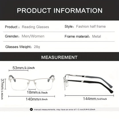 Gafas De Lectura Para Hombres De Negocios Media Montura Antifatiga Para La Vista Cansada Marco De Metal