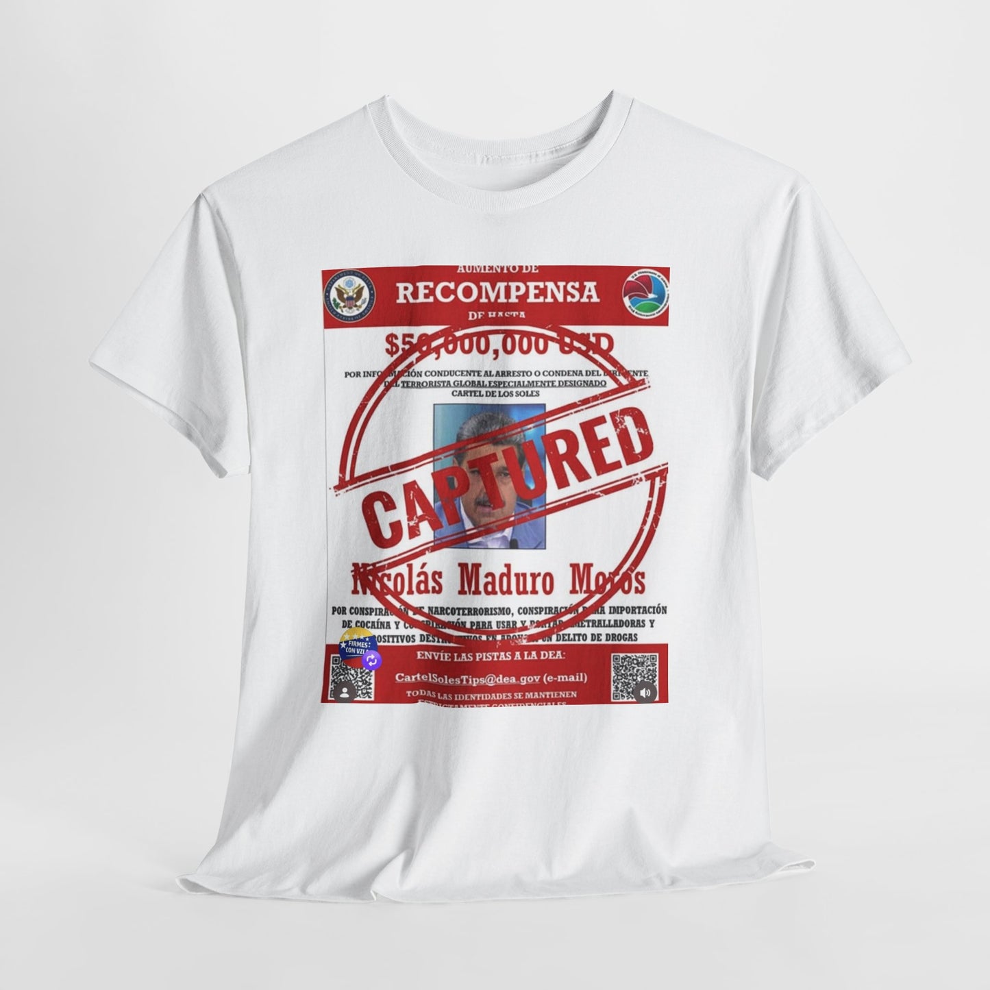 Captured 'Recompensa' Wanted Poster T-Shirt — Nicolás Maduro Mock Reward Design