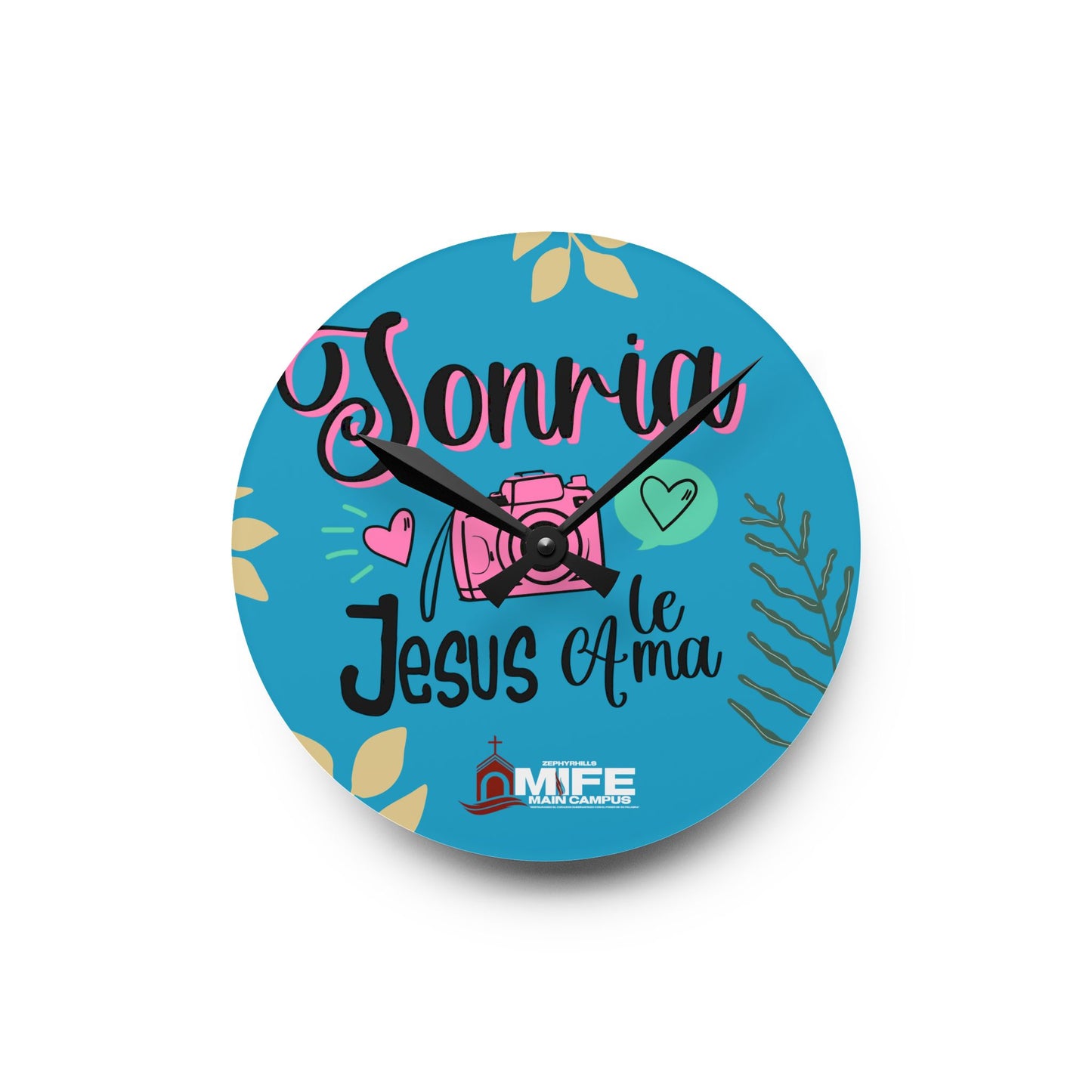 Acrylic Wall Clock — “Sonríe, Jesús Te Ama” Colorful Faith Wall Clock