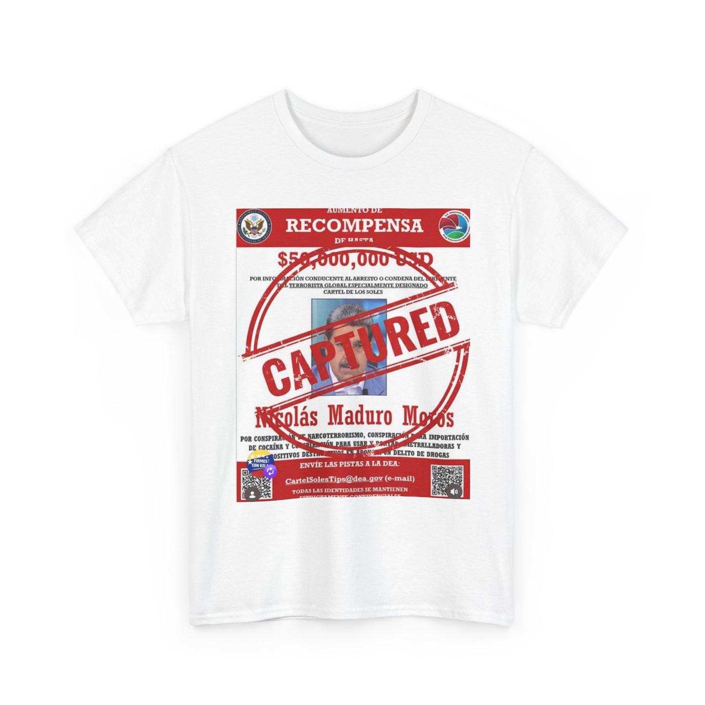 Captured 'Recompensa' Wanted Poster T-Shirt — Nicolás Maduro Mock Reward Design