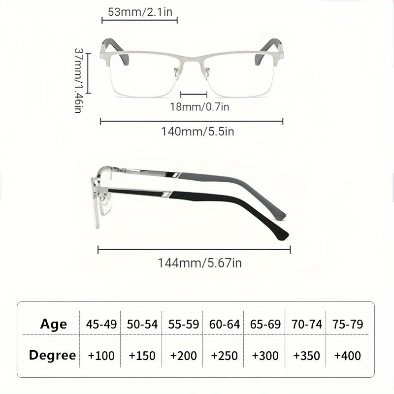 Gafas De Lectura De Negocios De Metal Con Media Montura Para Hombre, Gafas De Lectura Para Hipermetropía +1,0 A +4,0