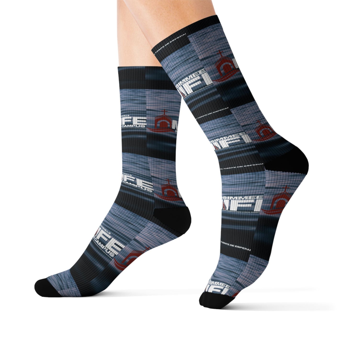 Sublimation Socks — Distressed Stripe Logo Crew Socks