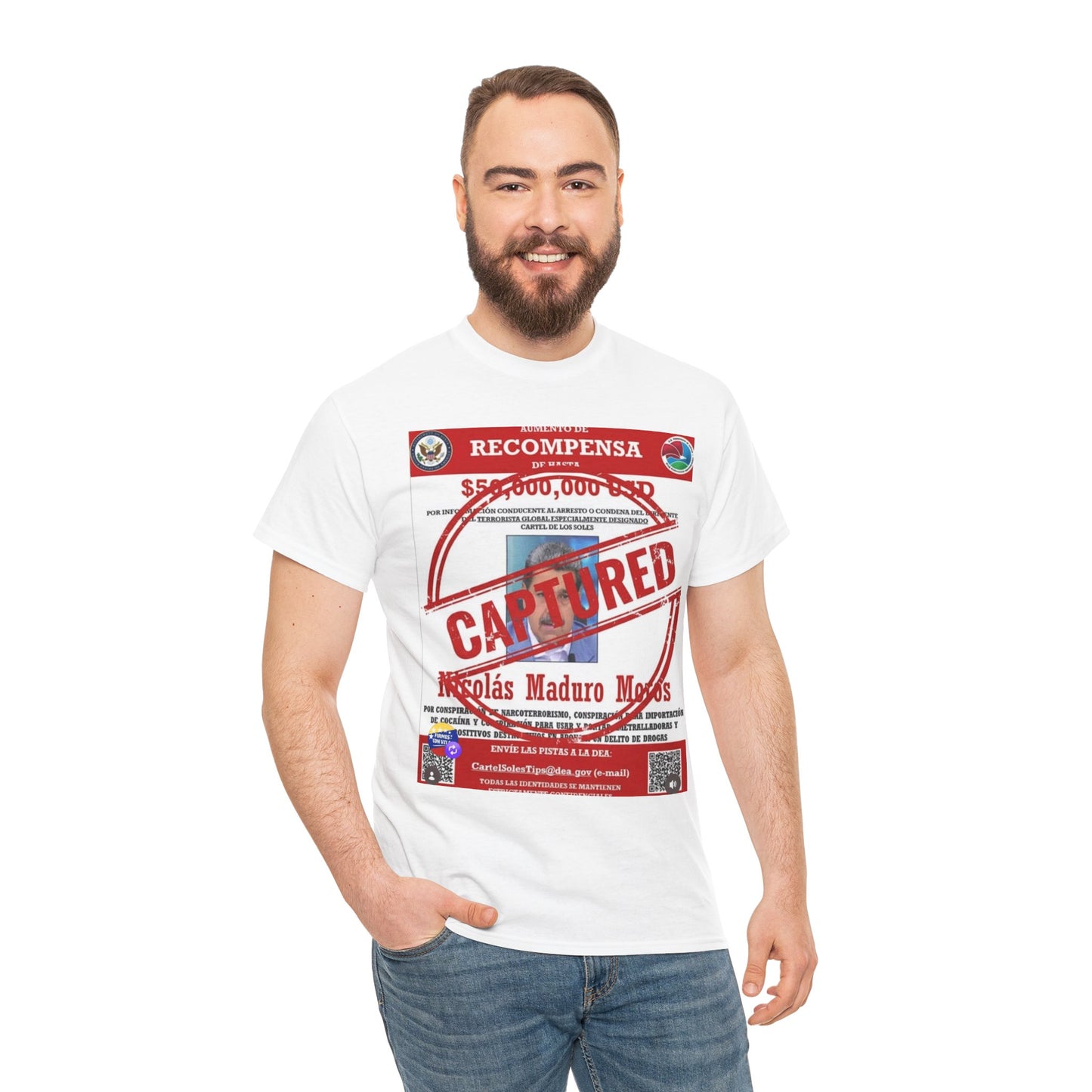 Captured 'Recompensa' Wanted Poster T-Shirt — Nicolás Maduro Mock Reward Design