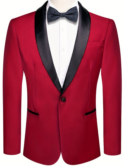 Chaqueta de traje roja lisa para hombre, formal, con 1 botón, corte regular, ideal para bodas, eventos y regalos de promoción.