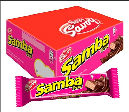 Samba - Obleas cubiertas de dulce de fresa con relleno de fresa, paquete de 20 (32 gr/1.12 oz cada uno) de Venezuela