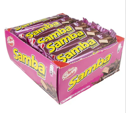 Samba - Obleas cubiertas de dulce de fresa con relleno de fresa, paquete de 20 (32 gr/1.12 oz cada uno) de Venezuela